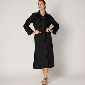 Cleobella Black Organic Cotton Crochet Lace Button Down Midi Shirt Dress Mens M